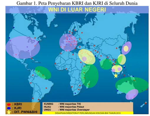 Gambar 1. Peta Penyebaran KBRI dan KJRI di Seluruh Dunia