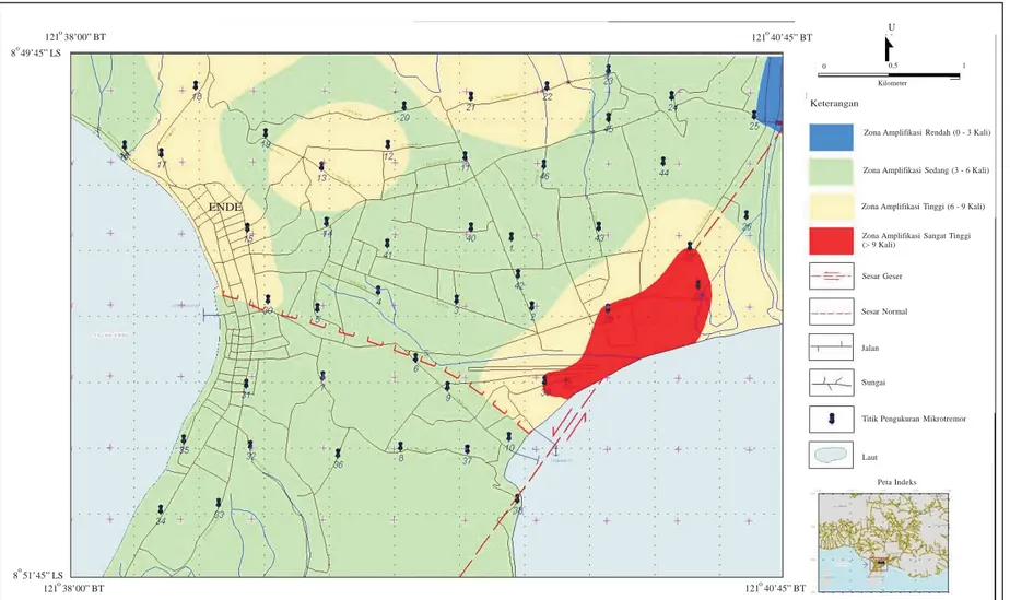 Gambar 5 : Peta  mikrozonasi amplifikasi batuan/tanah Kota Ende. 