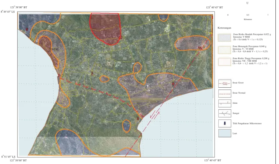 Gambar 8. Peta penilaian resiko gempabumi Kota Ende  (100 tahun). 