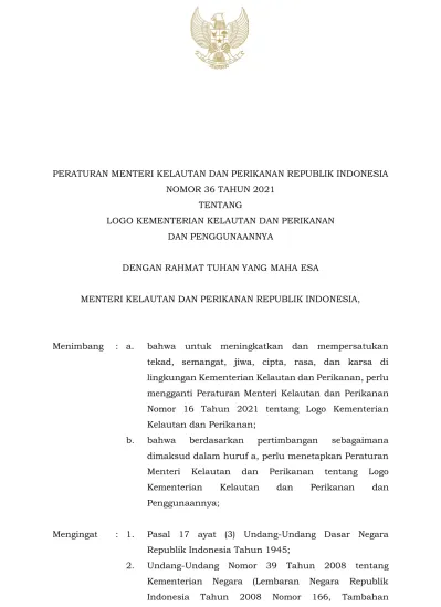 PERATURAN MENTERI KELAUTAN DAN PERIKANAN REPUBLIK INDONESIA NOMOR 36 ...