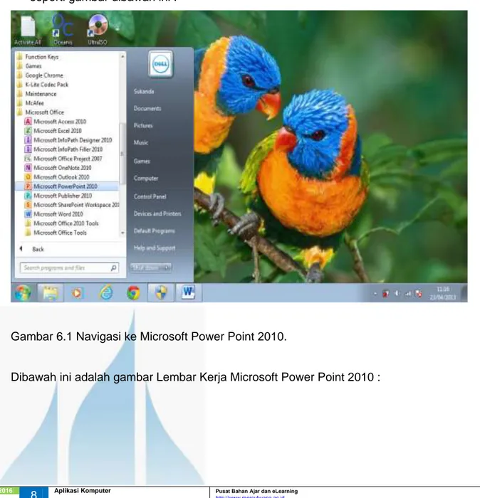 Gambar 6.1 Navigasi ke Microsoft Power Point 2010. 