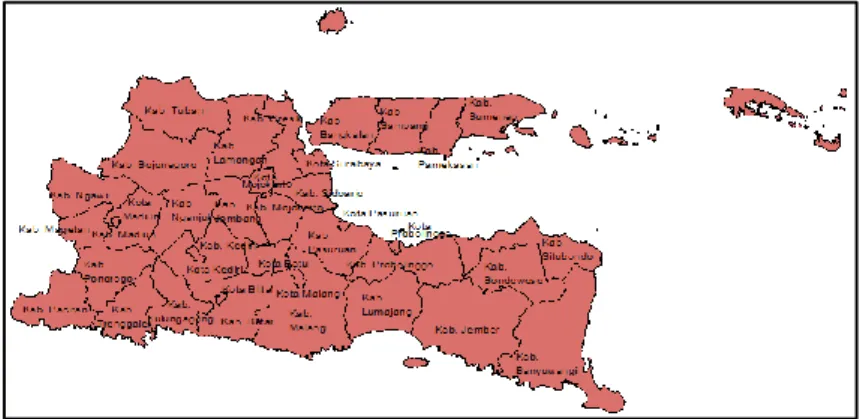 Gambar 3.1 Provinsi Jawa Timur  3.2  Variabel Penelitian 