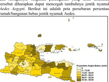 Gambar 4.3 Persebaran Persentase Rumah/Bangunan Bebas Jentik Aedes di  Jawa Timur (X 2 ) 
