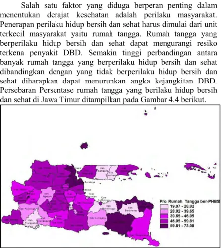 Gambar 4.4 Persebaran Persentase Rumah Tangga Ber-PHBS di Jawa Timur  (X 3 ) 