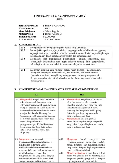 RENCANA PELAKSANAAN PEMBELAJARAN (RPP) B. KOMPETENSI DASAR DAN ...