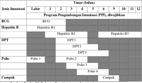 Table 2.1 Jadwal Pemberian Imunisasi Pada Anak Bayi Usia 0-12 Bulan  