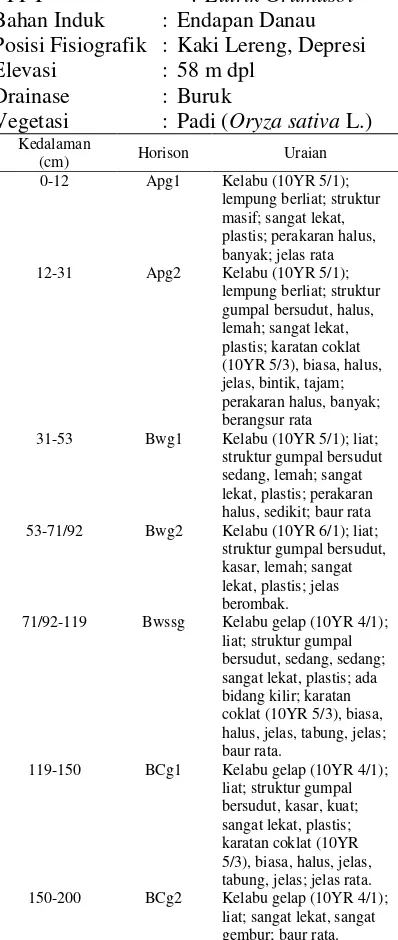 Tabel 1. Deskripsi dan klasifikasi tanah pedon  