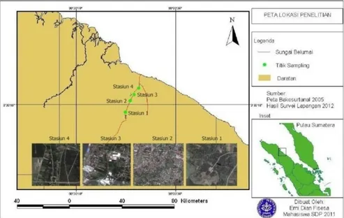 Gambar 1. Peta lokasi penelitian di Sungai Belumai Kabupaten Deli Serdang,   Provinsi Sumatera Utara 