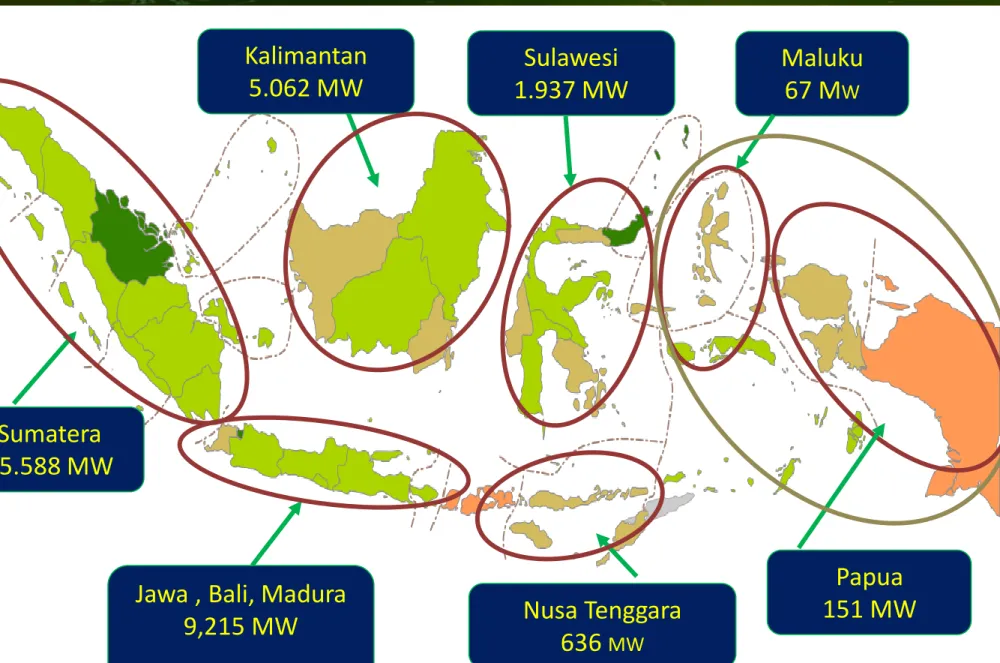 GAMBAR 1. PETA  POTENSI PEMBANGKIT LISTRIK TENAGA BIOMASA  DAN SAMPAH DI INDONESIA (32.656 MW)