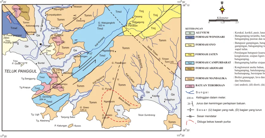 Gambar 2. Peta Geologi Daerah Panggul, Trenggalek,  Jawa - Timur  (Samodra drr., 1992)