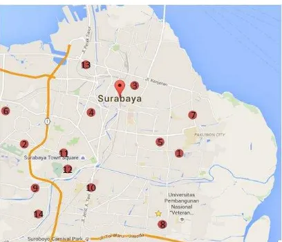 Gambar 3. Peta Persebaran Retail Giant di Kota Surabaya 