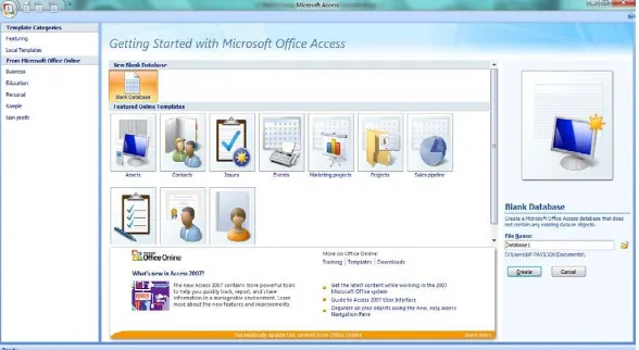 Gambar 2.8 Tampilan Awal Microsoft Access 2007 