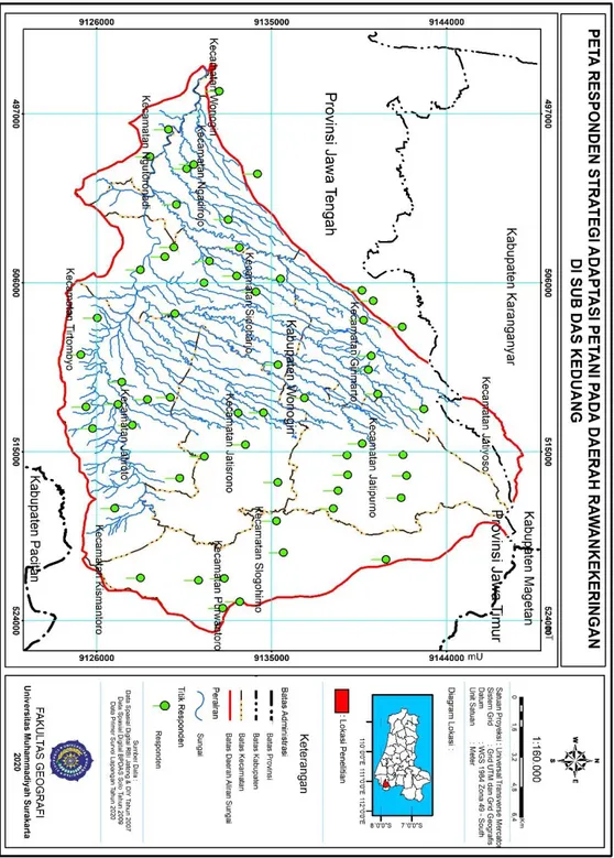 Gambar 3.3.1 Peta Responden Strategi Adaptasi Petani Pada Daerah Rawan  Kekeringan Di Sub DAS Keduang 
