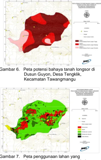 Gambar 6.   Peta potensi bahaya tanah longsor di  Dusun Guyon, Desa Tengklik,  Kecamatan Tawangmangu 