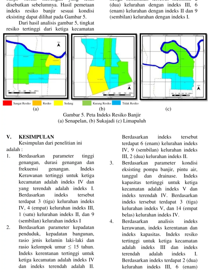 Gambar 5. Peta Indeks Resiko Banjir  (a) Senapelan, (b) Sukajadi (c) Limapuluh 