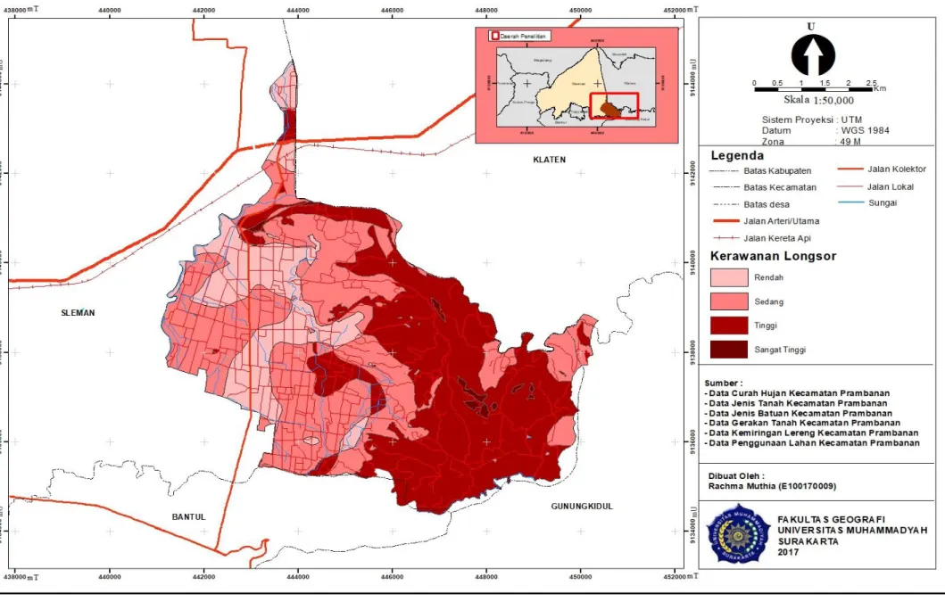 Gambar 2. Peta Tingkat Kerawanan Longsorlahan di Kecamatan Prambanan 