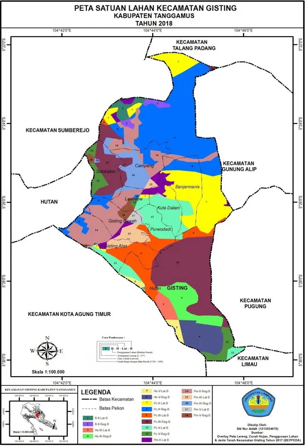 Gambar 3. Peta Satuan Lahan Kecamatan Gisting Kabupaten Tanggamus   Tahun 2018