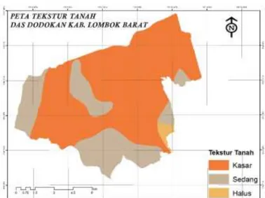 Gambar 5.  Peta tekstur tanah DAS Dodokan Kab. Lombok Barat.  (Sumber: Bappeda, 2017) 