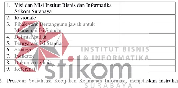 Tabel  3.5. Template Standar  1.  Visi dan Misi Institut Bisnis dan Informatika 