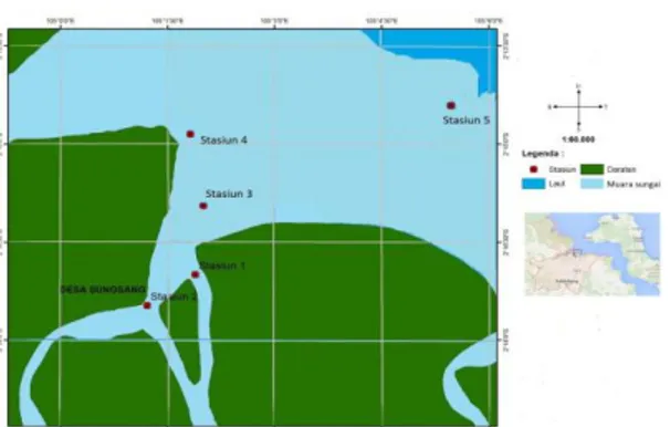 Gambar 1. Lokasi penelitian di perairan  muara Sungai Musi Kabupaten 