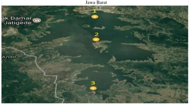 Gambar 1. Lokasi penelitian di perairan Waduk Jatigede  Kabupaten Sumedang, Provinsi  Jawa Barat 