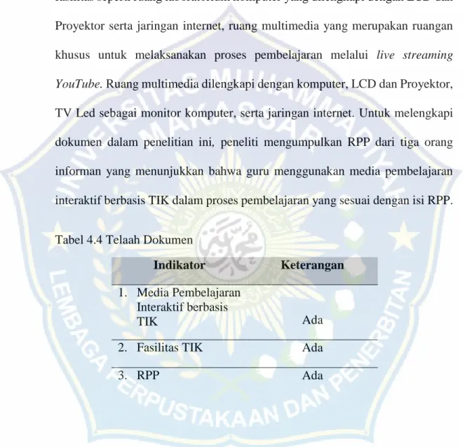 Tabel 4.4 Telaah Dokumen 