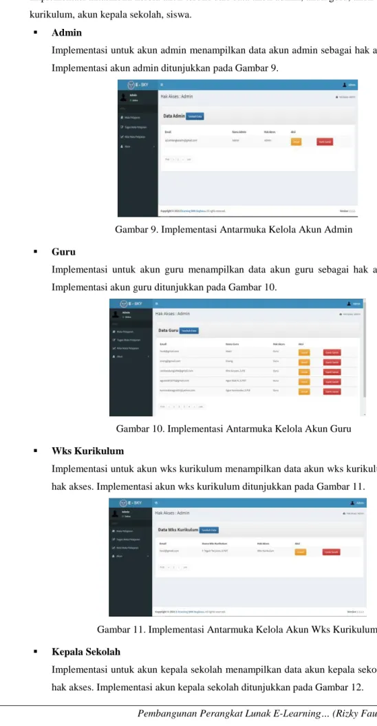 Gambar 9. Implementasi Antarmuka Kelola Akun Admin 