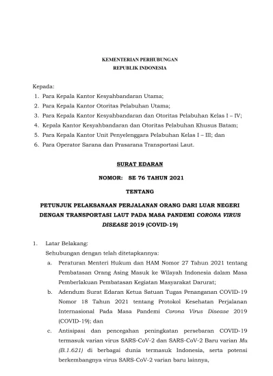 KEMENTERIAN PERHUBUNGAN REPUBLIK INDONESIA