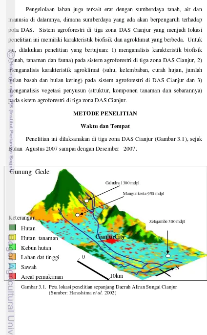 Gambar 3.1.  Peta lokasi penelitian sepanjang Daerah Aliran Sungai Cianjur   