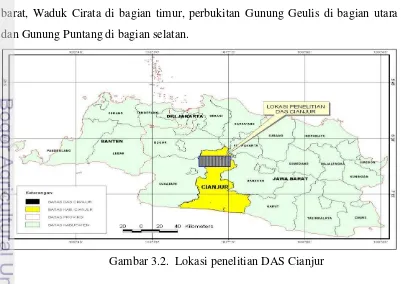 Gambar 3.2.  Lokasi penelitian DAS Cianjur  