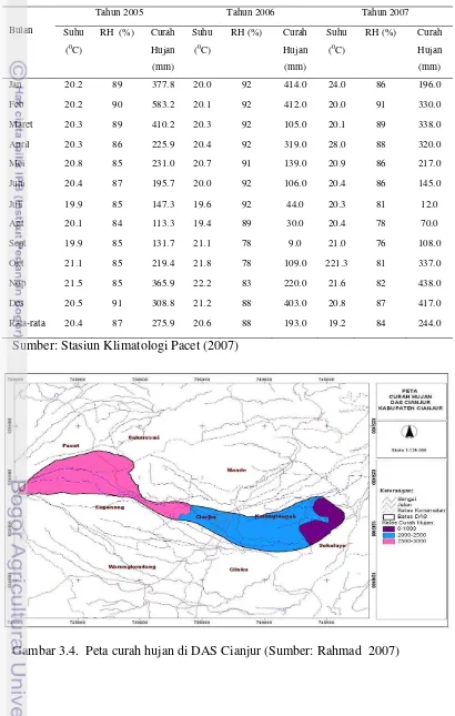 Gambar 3.4.  Peta curah hujan di DAS Cianjur (Sumber: Rahmad  2007) 