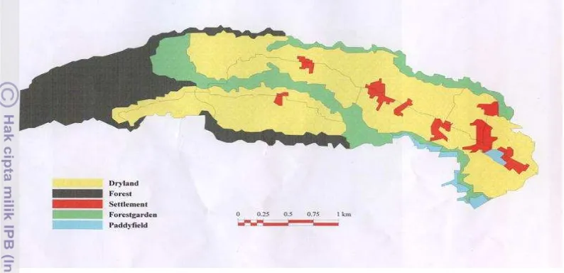 Gambar 3.2.  Peta penggunaan lahan wilayah hulu (Ali dan Arifin, 2007) 