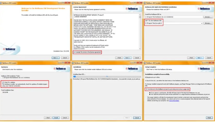 Figure 1-11. Accept the terms of the license agreement, click the Next button (left) and do the same for JUnit (right)