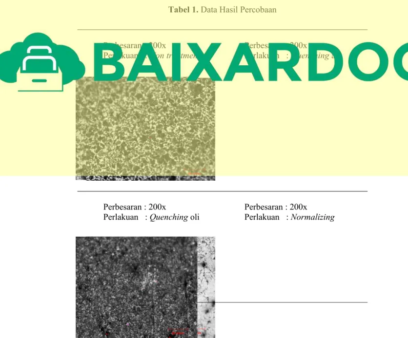 Tabel 1. Data Hasil Percobaan