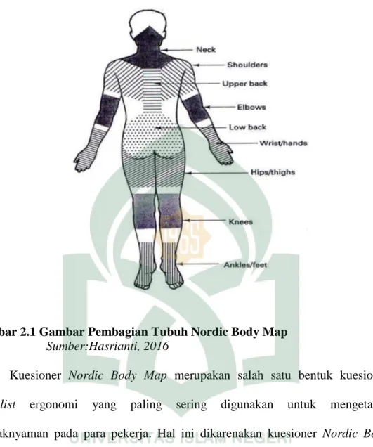 Gambar 2.1 Gambar Pembagian Tubuh Nordic Body Map  Sumber:Hasrianti, 2016 