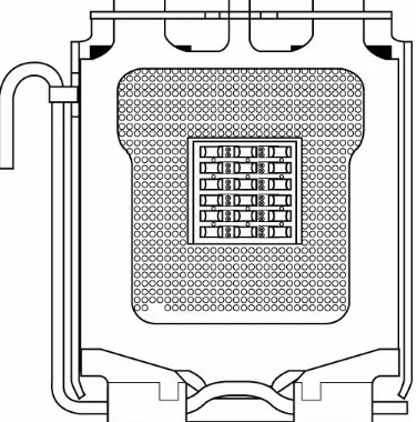 Figure 3.12. Socket LGA775 (Socket T). The release lever on the left raises the load plate outof the way to permit the processor to be placed over the contacts.