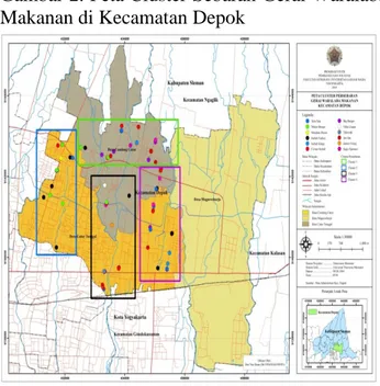 Gambar 2. Peta Cluster Sebaran Gerai Waralaba  Makanan di Kecamatan Depok 