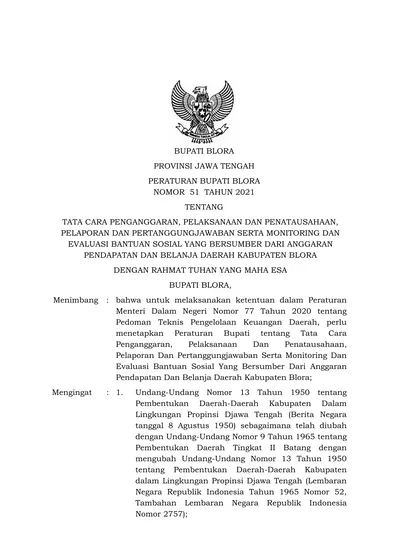 BUPATI BLORA PROVINSI JAWA TENGAH PERATURAN BUPATI BLORA NOMOR 51 TAHUN ...