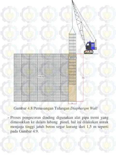 Gambar 4.8 Pemasangan Tulangan Diaphargm Wall  - Proses pengecoran dinding digunakan alat pipa tremi yang 