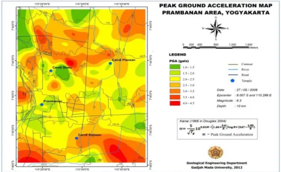 Gambar 12. Peak Ground Acceleration Map Prambanan Area, Yogyakarta. [11] 