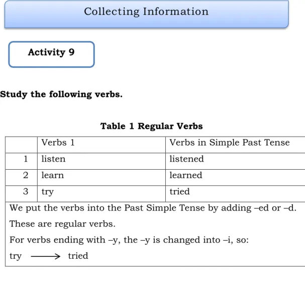 Table 1 Regular Verbs 