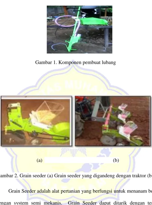Gambar 2. Grain seeder (a) Grain seeder yang digandeng dengan traktor (b). 