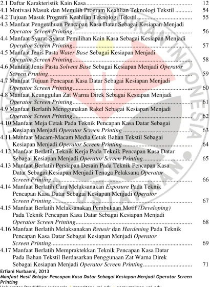 Tabel   2.1 Daftar Karakteristik Kain Kasa ....................................................................
