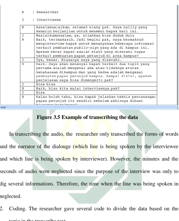 Figure 3.5 Example of transcribing the data