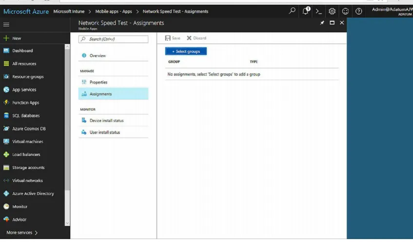 FIGURE 1-10  Assigning apps with the Microsoft Intune console Choosing the users who can install the app