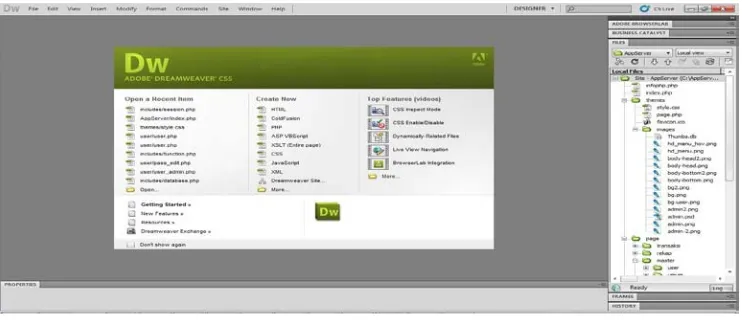 Gambar 2.3 Adobe Dreamweaver CS5 Tampilan Awal 