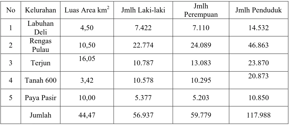 Tabel 3.3 Data Jumlah Penduduk di Kecamatan Medan Marelan 