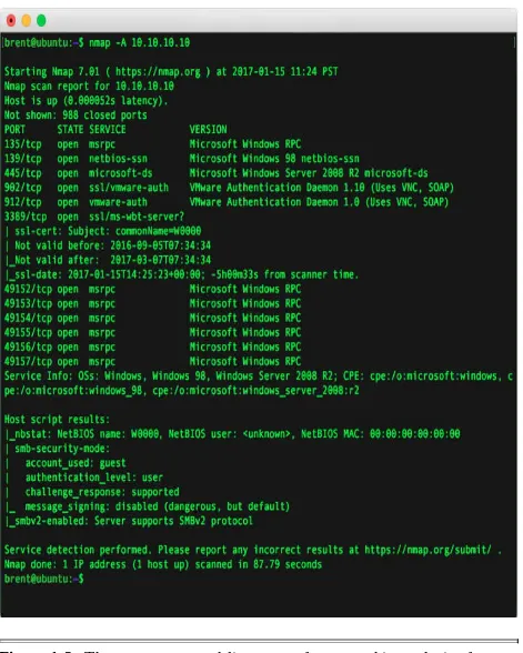 Figure 1-3   The nmap command-line output from searching a device for