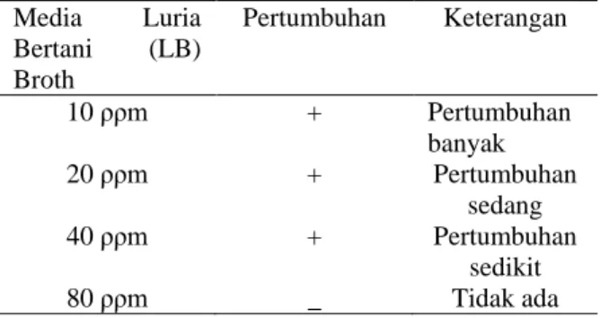 Tabel 1.  Hasil Isolasi Bakteri Resistensi 