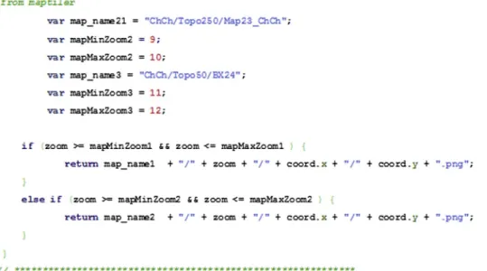 FIGURE 6.8   Code for creating a multilevel overlay consisting of two different topographic maps